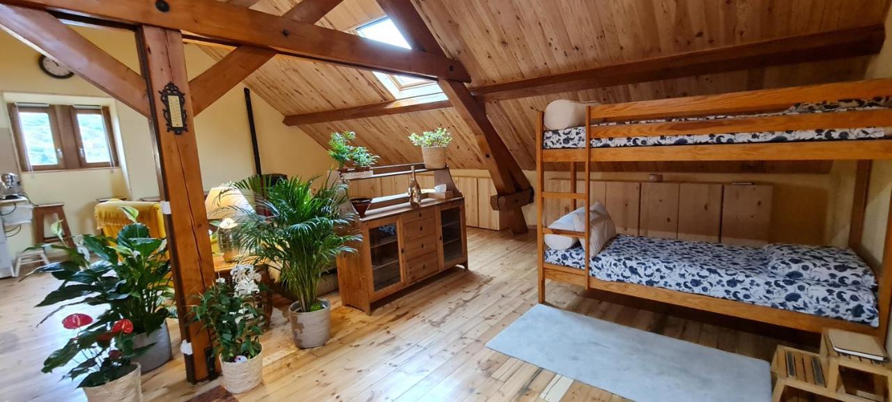Loft Mansarde Du Train Jaune Avec Vue Sur Les Montagnes ซายญากูส ภายนอก รูปภาพ